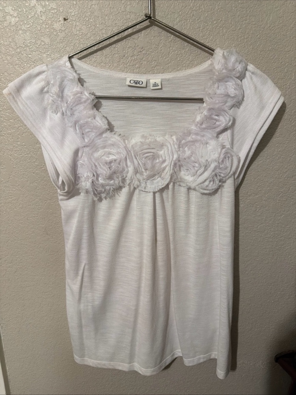 Cato White Floral Rosette Scoop Neck Top